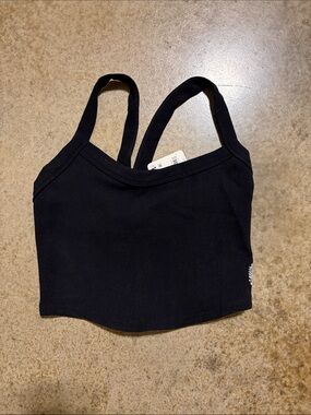 Free People Black Ribbed Cropped Tank with Dual Straps